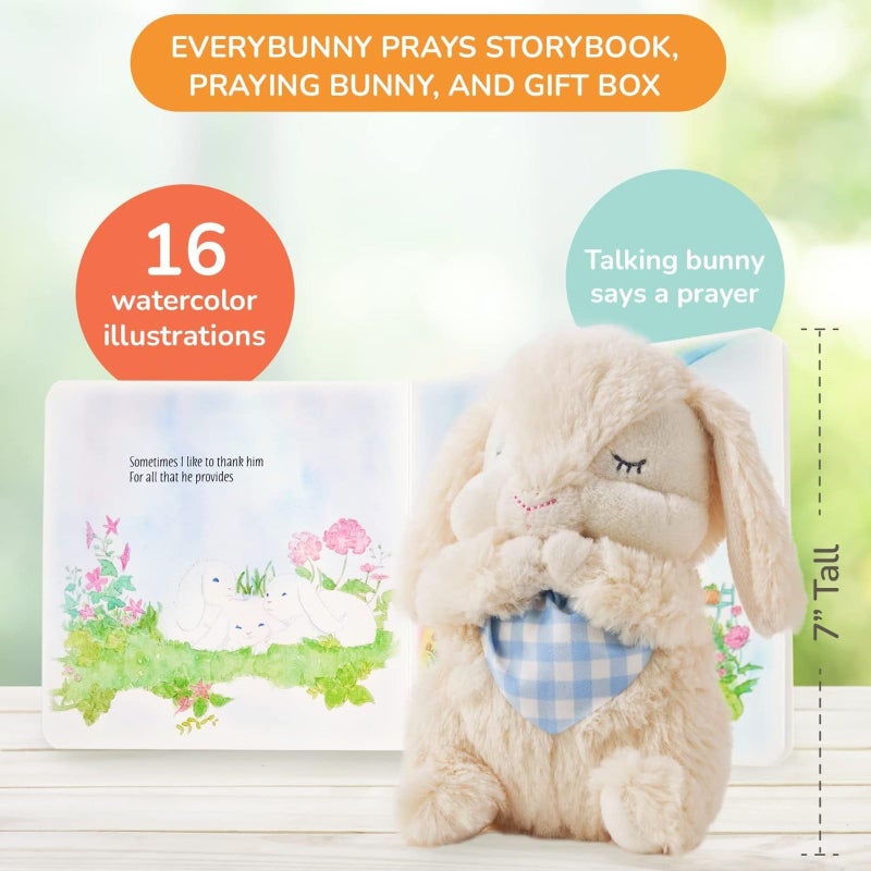 Tickle & Main Everybunny Prays Bunny Stuffed Animal & Musical Toy - Blue, 7 in Plush & Illustrated Book, Recites Now I Lay Me Down to Sleep - Baptism Gifts for Boys - Christening Gifts for Boys - Image 2